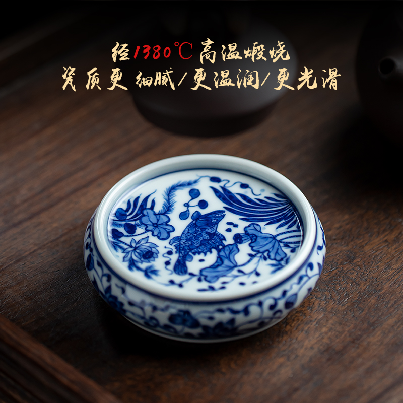 Pure manual hand - made to mackerel algal grain tea cover rear cover supporting ceramic lid on blue and white CiHu bearing