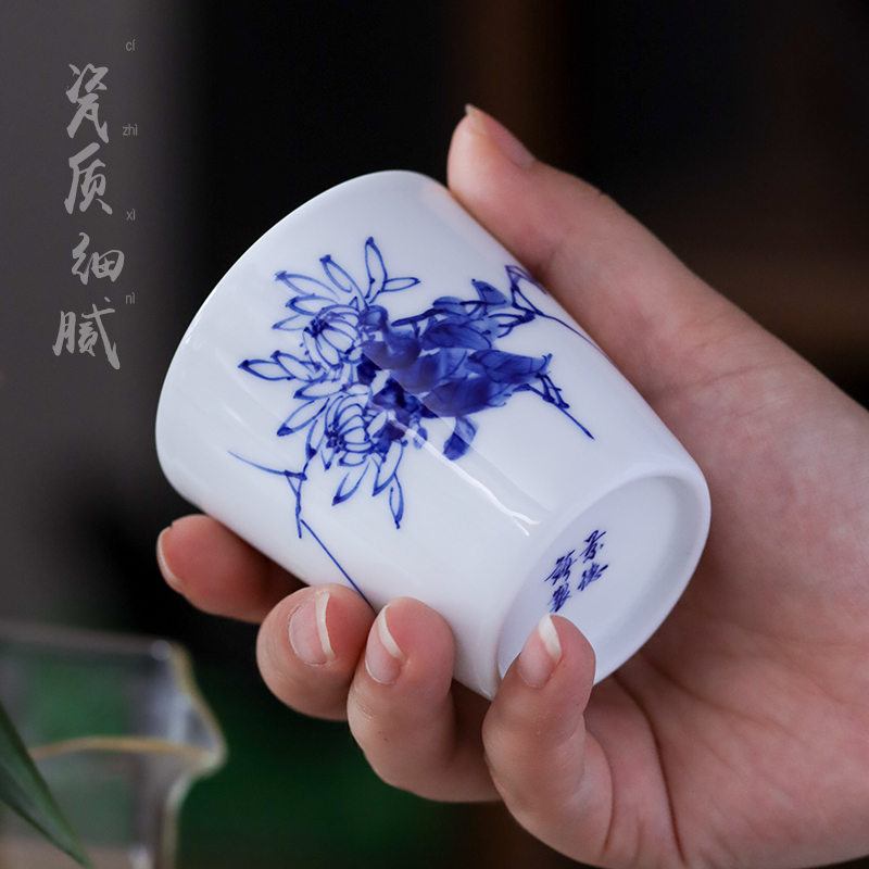 Jingdezhen blue and white by patterns of hand - made straight small bowl ceramic cup kung fu tea tea tea cup