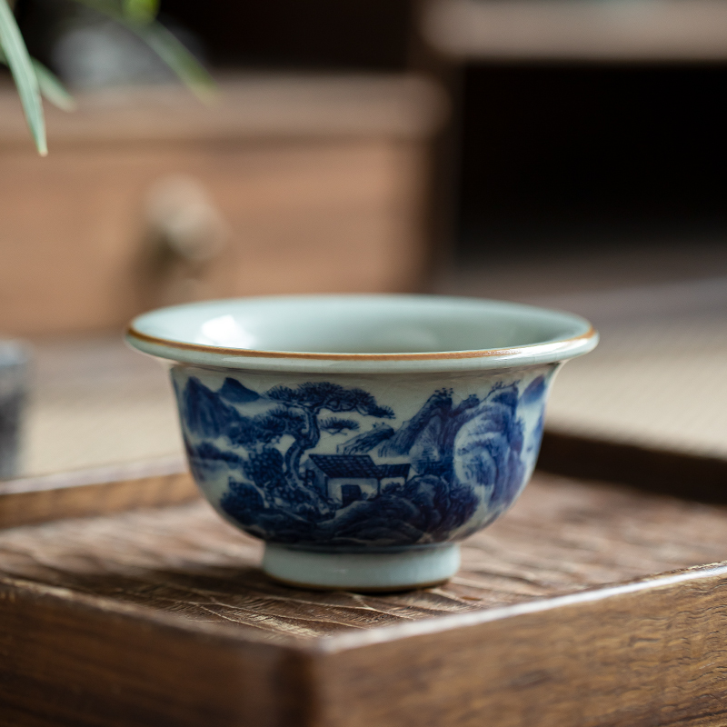 Jingdezhen porcelain clay landscape master cup bowl cup single cup drawing on glaze hand - made kung fu tea cups