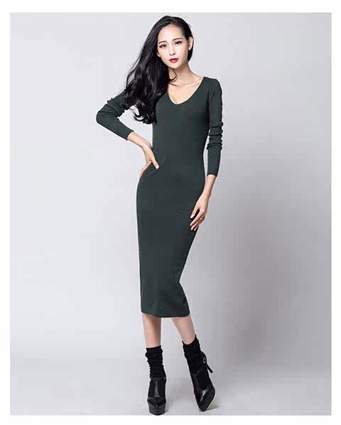 2016秋季新款韩版长袖修身包臀打底毛衣裙女