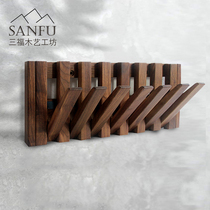 Wall decoration hook black walnut wooden bar coat hook wall oak clothes hanging Nordic simple nail shelf