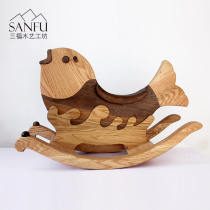 Trojan horse children shake horse all solid wood big body can sit Trojan horse baby toy birthday gift model room decoration