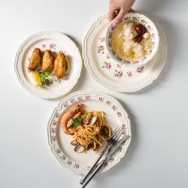 Sok kitchen French ins wind soup bowl 8 inch large retro relief household yogurt bowl Ceramic dish plate plate household eight