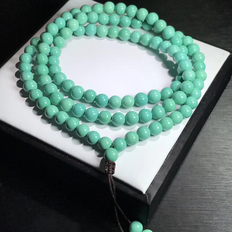 原矿绿松石手串文玩单圈手链丫角山果冻高瓷玉化佛珠男女款