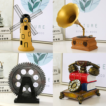 American retro Dutch windmill ornaments Nostalgic piggy bank Coffee shop Bar decorations Props model crafts