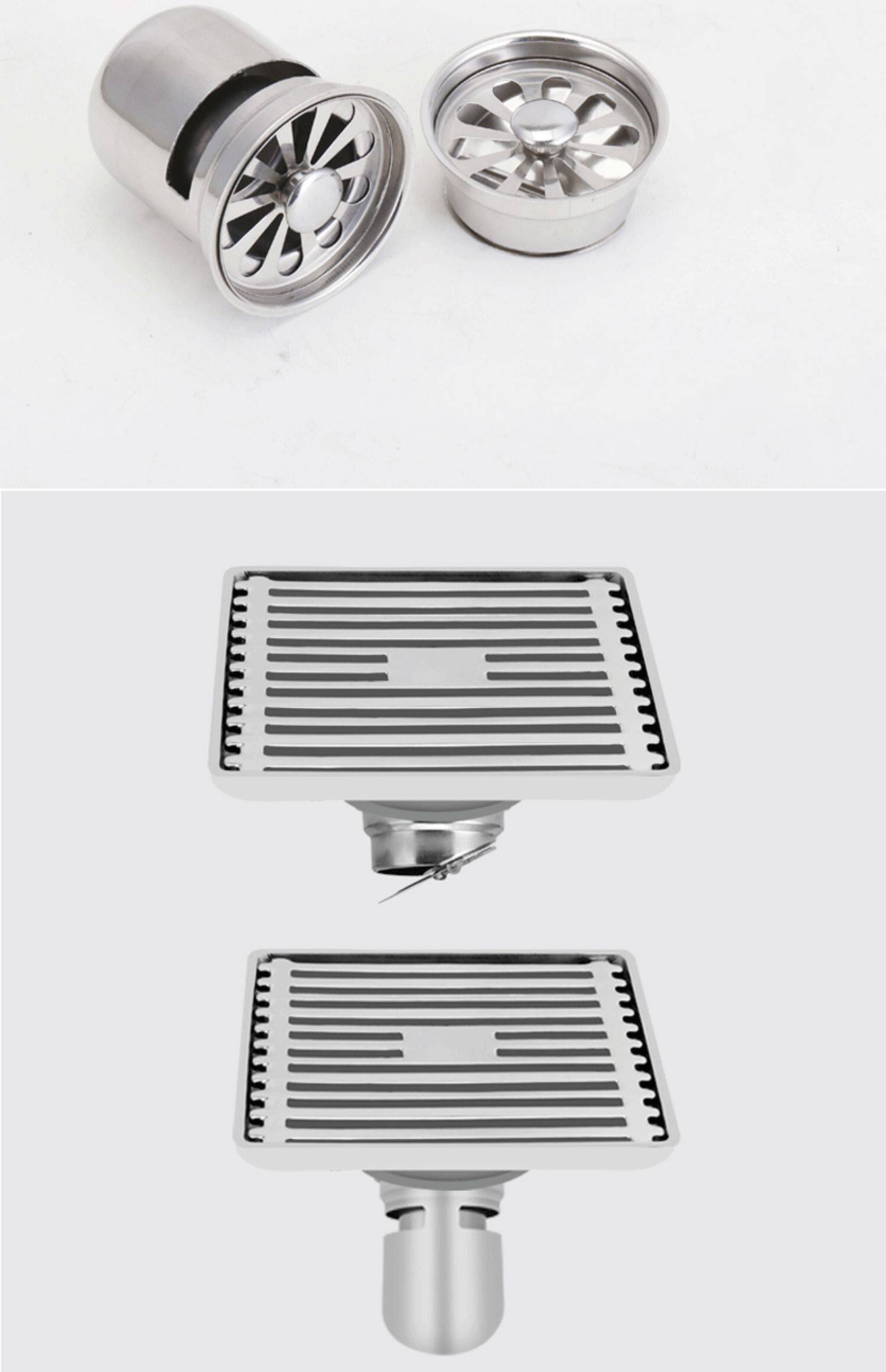 阳台75管地锈钢地漏户外110大尺寸排量形漏盖加厚防臭器15cm不方