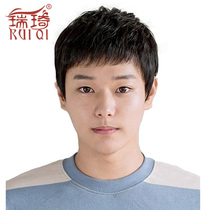 Wig mens short hair Korean handsome hand-woven middle-aged mens wig real hair short straight hair natural lifelike whole hair set