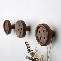 Black walnut coat hook Nordic entrance hook button retro coat hook wall hanging clothes into the door personality