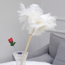 Household dust removal duster chicken feather duster solid wood handle white ostrich hair duster sweep ash clean decoration soft without hair loss
