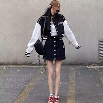 Fat Mm American Retro Hot Girl Baseball Suit Jacket Spring 2021 Big Code Sweet Cool Sexy Fried Street Suit Dress