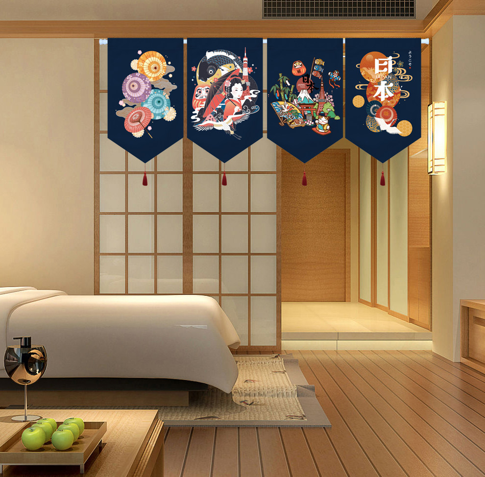 日式和风短帘布艺门帘厨房隔断帘挂帘榻榻米居酒屋吧台装饰挂旗