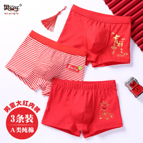 Childrens underwear This life year boys cotton middle and large children 8 teenagers 10 boys red shorts belong to cattle 12-15 years old