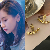 Wang Ziwen the same golden bean stud earrings female Xia minority design sense rear hanging earrings 2021 New Tide earrings