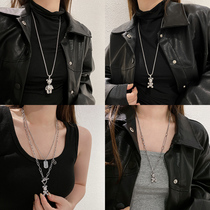 Small Bear Sweater Chain 2021 New Tide Cool Long AUTUMN WINTER LOCK BONE CHAIN MACHINE WIND PUNK NOT DROPPING COLOR TITANIUM STEEL NECKLACE