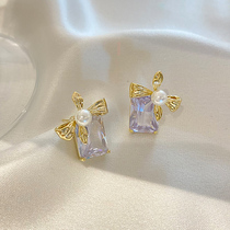 Butterfly Knot Earrings 2021 New Tide Pearl Earrings South Korea Earrings Light Extravagant Superior Feel Block Crystal Earbuds