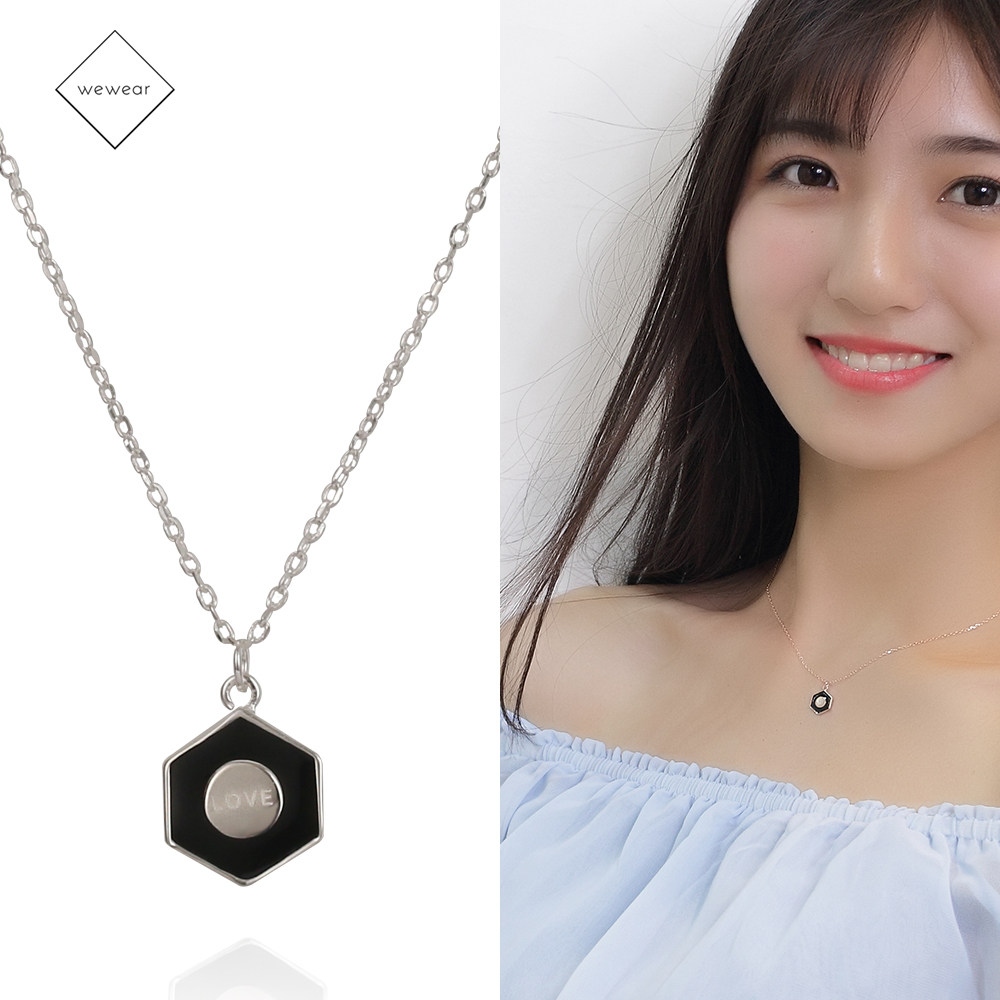 吊坠 项链 六角星love 纯银 女款 黑色大牌同款 细链 简约 韩国