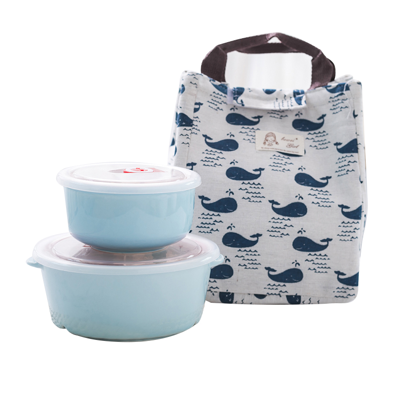 Three new ceramics bento round bowl with cover separate lunch box preservation bowl can be a microwave meal boxes