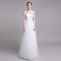 2021 new simple v-neck white strapless satin bride light wedding dress custom tour photo mori tail long dress