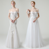Wai Fana original real shot lace shoulder bag hip fish tail detachable skirt lawn light wedding dress out yarn