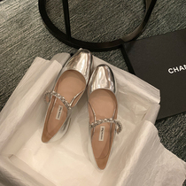 (sheii Su Yinyin) Take off the stars for you ~ Leather shallow rhinestone Mary Jane thick middle heel single shoes womens shoes