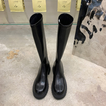 (sheii Su Yinyin) ending Princess ~ thick bottom round head thick heel elastic middle high boots female boots Knight boots
