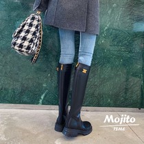 (sheii Su Yinyin) Winter Welfare ~ Arc de Triomphe Golden Buckle Thick-bottom Zip Mid-high Boots Knight Boots