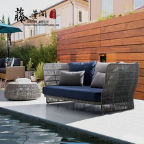 Outdoor sofa Club Hotel soft seat courtyard three rattan sofa balcony creative sofa coffee table