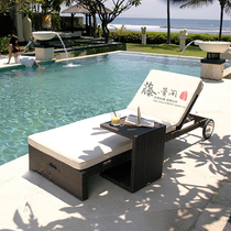 Outdoor rattan bed pool beach single courtyard leisure coffee table combination balcony rattan bed recliner lounge chair