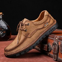 Genuine Leather Head Layer Bull Leather Mens Shoes All Season Soft Bottom Comfort Manual Stitches Aged Dad Shoes Outdoor Casual Leather Shoes