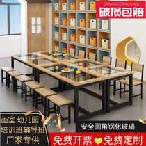 Painting table Art table Training Tempered glass handmade desks and chairs Primary school tutoring class color calligraphy learning table
