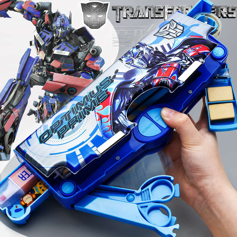 Transformers pencil case 2020 new and versatile lead pencil case boy boy trends cool boys elementary school children with kindergarten children advanced fully automatic double layer password toys resistant to fall