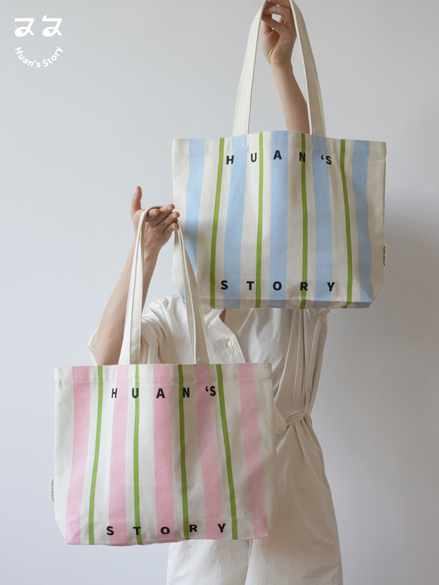 Fresh Air Canvas Bag Striped Canvas Bag Shoulder Bag Tote Bag Simple Letter Tote Canvas Bag Customization