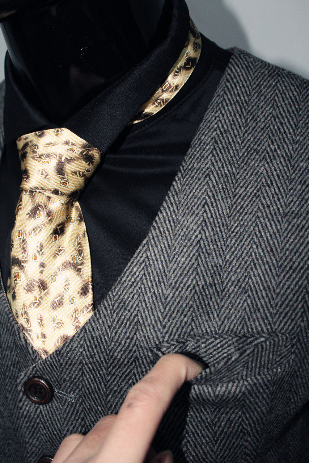 复古男装修身毛呢马甲休闲秋冬人字纹羊毛马甲西装马夹加大小码_7折