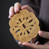 Xin floating dragon bamboo thick coaster solid wood insulation tea cup holder pot pad kung fu tea set tea ceremony accessories Zen Japanese style