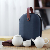 White porcelain household ceramic travel one pot two cups kung fu tea set tea cans Japanese portable fast guest Cup