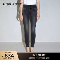 Miss Sixty jeans womens three-ring high waist thin black gray slim-fit tight cropped pants