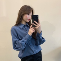 Blouse Women Long Sleeve 2021 Spring and Autumn New Korean Retro Hong Kong Flavor Student Lantern Sleeve Shirt Design Sense Small