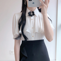 2021 summer new Korean short sleeve white coat small shirt bow chiffon shirt long sleeve shirt Women