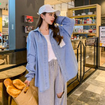 2022 Spring and autumn new Korean version Vintage Port Taste Thin style Loose Denim Shirt Jacket Woman mid-length shirt jacket