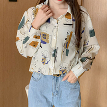 2021 Spring and Autumn New chiffon shirt female Hong Kong style design sense niche loose top retro cold print shirt