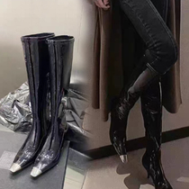 Shake Sonic Boom Net Red Anchor Recommend Iron Head High Cylinder Boots Lacquered Skin However Knee-long Boots Woman