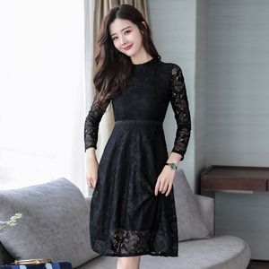 Lace spring autumn new long sleeve ladies temperament mid long skirt