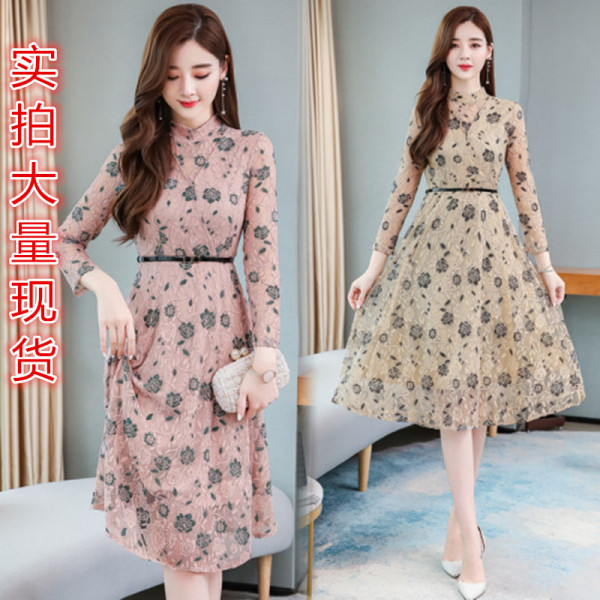 Spring 2020 New Style Lace medium length long sleeve dress