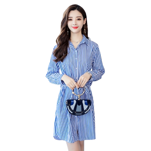 2020 summer new Korean style medium length temperament Stripe Shirt Dress