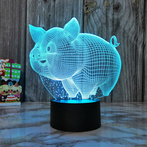 Cute Pig Pig 3d Little Nightlight Womens Seven Color Touch Usb Plug-in Electric Bed headlights Baby accompanied by eye-eye creative gift