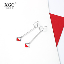 S925 sterling silver all-match fashion simple red diamond long circle cute earrings straight pin earrings temperament female