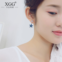 S925 sterling silver earrings female blue geometric five-pointed star temperament Korean personality student simple hundred matching silver jewelry