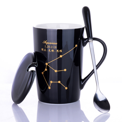 ceramic cup female student korean version drinking cup home male constellation coffee cup mug with lid spoon large capacity