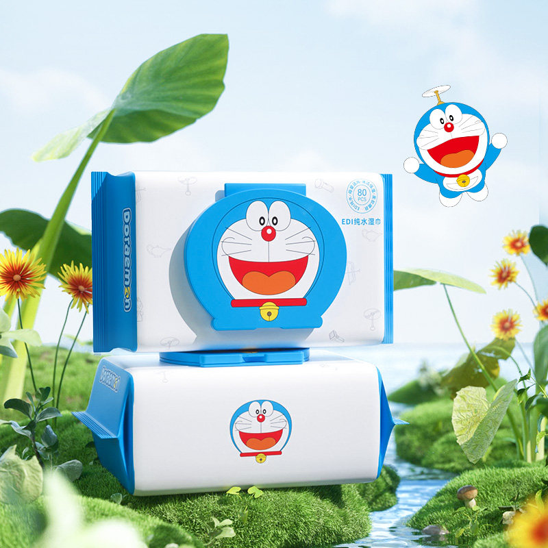 哆啦a梦湿巾婴儿新生宝宝幼儿童手家庭实惠装大包成人湿巾80抽装