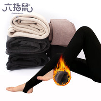 Six-finger rat leggings stepping pants thickened autumn and winter warm cashmere pantyhose girls woven vertical strips outer wear leggings